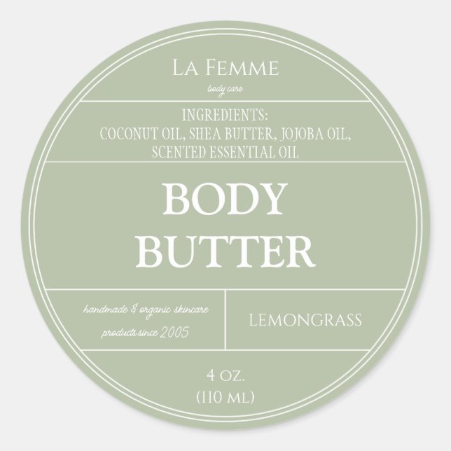 Sage Green White Minimal Cosmetic Product Label (Front)