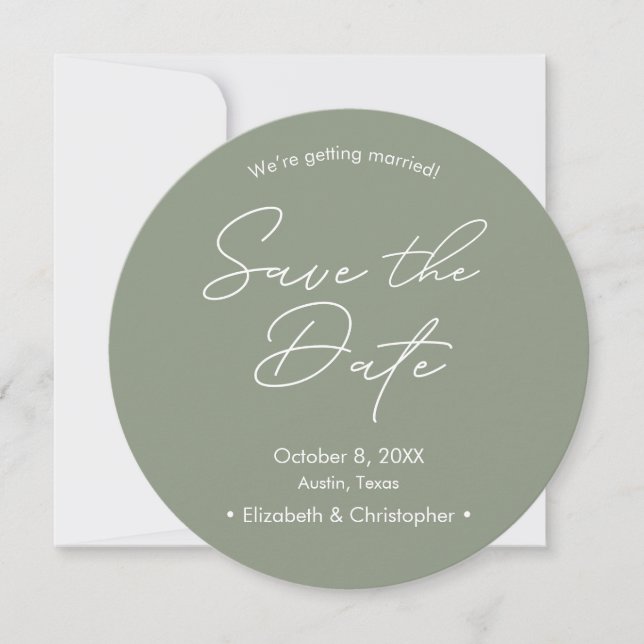 Sage green White minimal Wedding Save the date Invitation (Front)