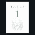 Sage Green White Minimalist Seating Table Number<br><div class="desc">Beautiful,  elegant,  modern and minimalist,  table number card. Fully customisable. **PLEASE NOTE: To order,  simply adjust your table number and names. Then add each number to your cart separately. Check out once you are finished.</div>