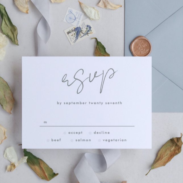 Sage Green White Modern Custom Names Wedding RSVP Card (Creator Uploaded)