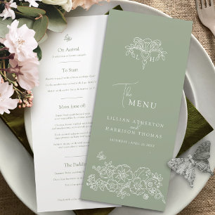Sage green white monogram fleur de lis wedding menu