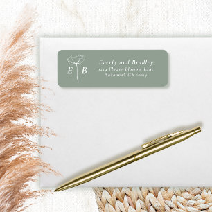 Sage Green White Monogram Floral Accent Address