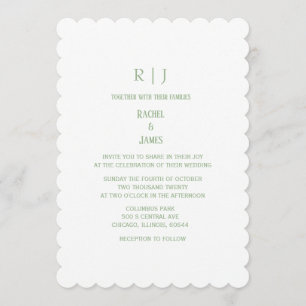 Sage Green White Monogram Initials Classy Wedding Invitation