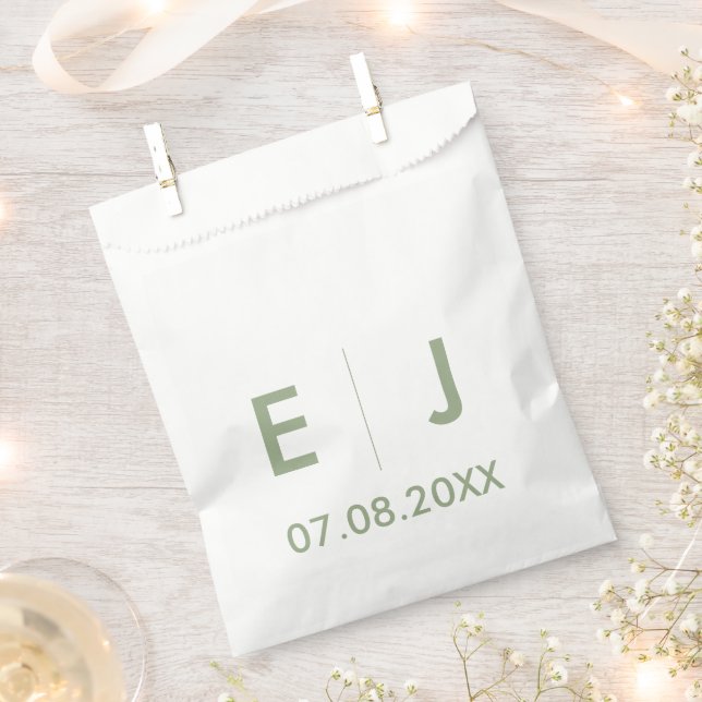 Sage Green & White Monogram Wedding Favour Bags (Clipped)