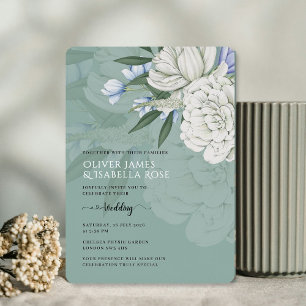 Sage Green White Peony Wedding Foil Invitation