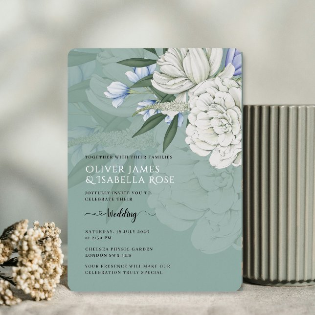 Sage Green White Peony Wedding Foil Invitation (Creator Uploaded)