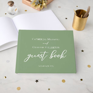 Sage Green White Personalised Wedding Guest Book