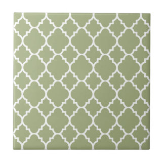 Sage Green White Quatrefoil Moroccan Pattern Tile
