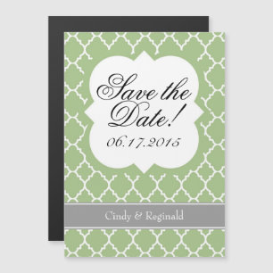 Sage Green White Quatrefoil Save The Date Magnet
