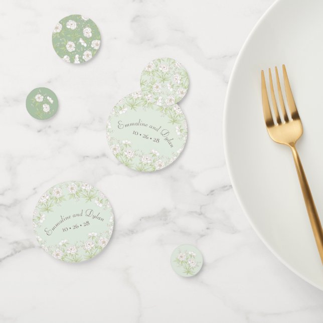 Sage Green White Rose Wedding Confetti (Group)