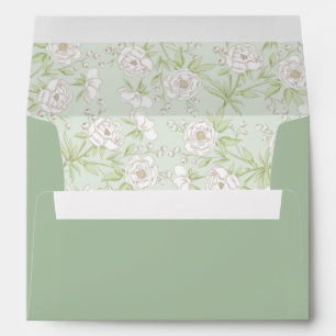 Sage Green White Rose Wedding Envelope