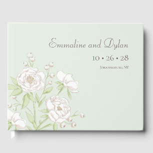 Sage Green White Rose Wedding Guest Book
