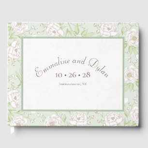 Sage Green White Rose Wedding Guest Book
