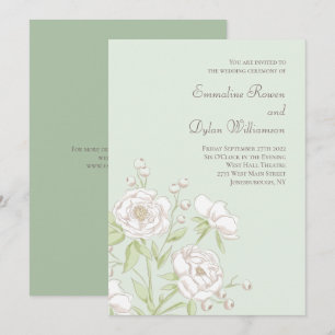 Sage Green White Rose Wedding Invitation
