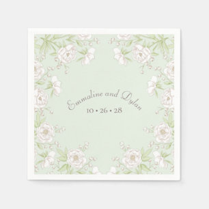 Sage Green White Rose Wedding Napkin