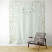 Sage Green White Rose Wedding Photo Backdrop