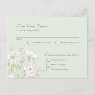 Sage Green White Rose Wedding RSVP Reply Holiday Postcard