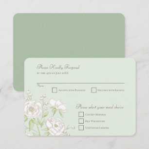 Sage Green White Rose Wedding RSVP Reply Invitation