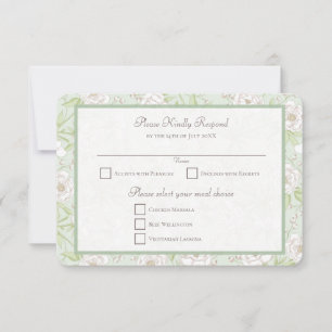 Sage Green White Rose Wedding RSVP Reply Invitation