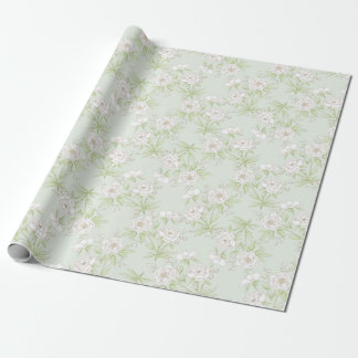 Sage Green White Rose Wedding Wrapping Paper
