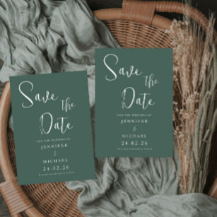 Sage Green White Simple Modern Wedding Save The Date