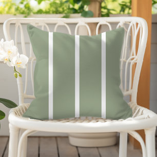 Sage Green White Skinny Stripes Cushion