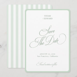 Sage Green & White Stripes Border Retro Wedding Save The Date