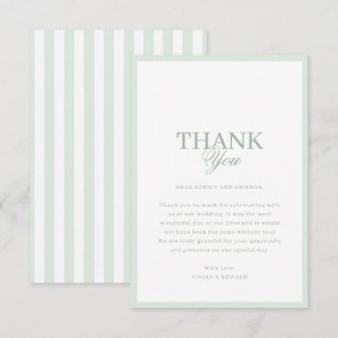 Sage Green & White Stripes Border Retro Wedding Thank You Card