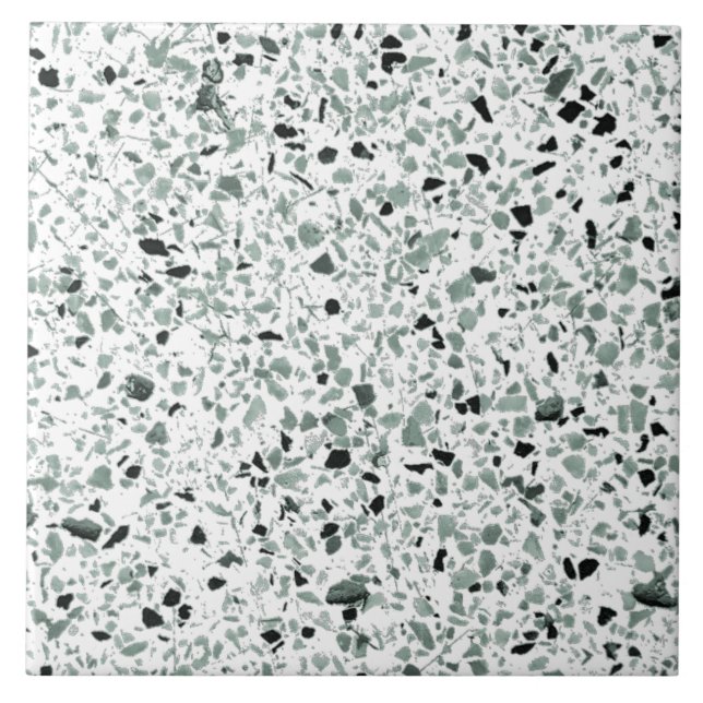 Sage Green White Terrazzo Modern Minimal Medium Tile (Front)