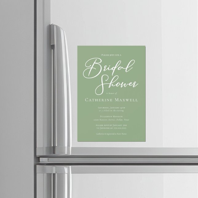 Sage Green White Typography Bridal Shower Magnetic Invitation (Creator Uploaded)