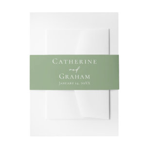 Sage Green White Typography Minimalist Wedding Invitation Belly Band