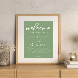 Sage Green White Typography Minimalist Wedding Poster