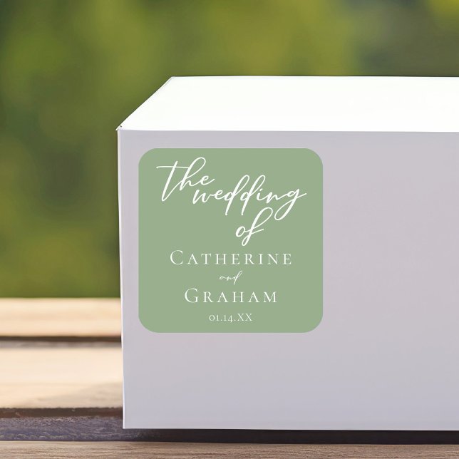 Sage Green White Typography Minimalist Wedding Square Sticker (Creator Uploaded)