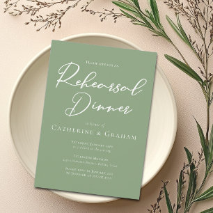 Sage Green White Typography Rehearsal Dinner Invitation