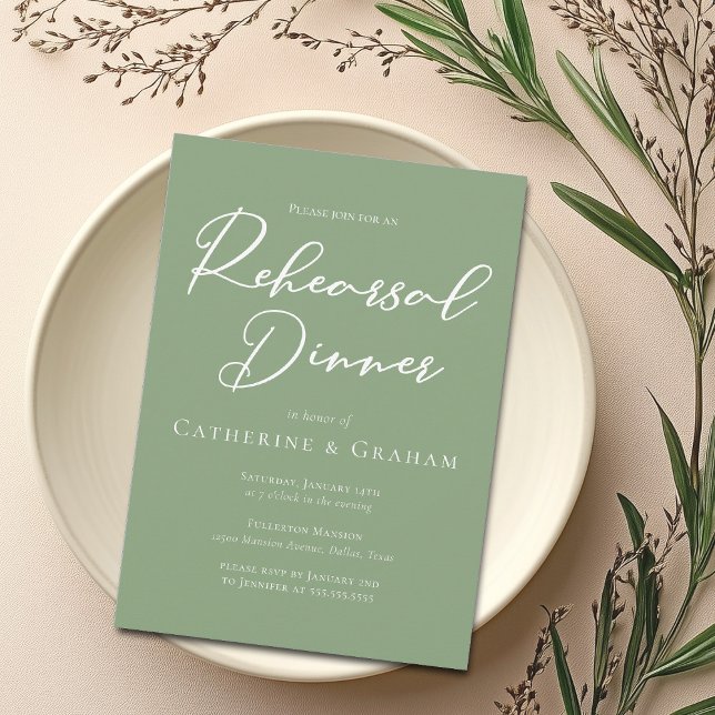 Sage Green White Typography Rehearsal Dinner Invitation (Creator Uploaded)