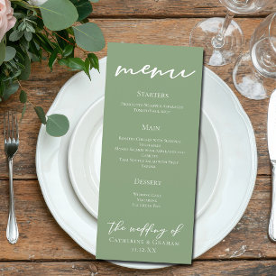 Sage Green White Typography Wedding Dinner Menu