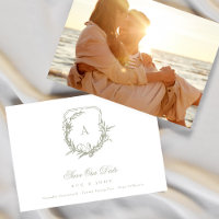 Sage Green White vintage monogram crest photo