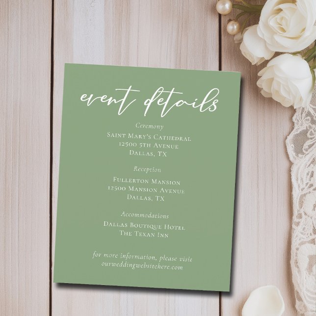 Sage Green White Wedding Event Details Sheets (Creator Uploaded)