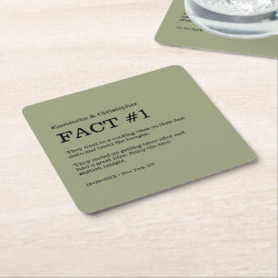 Sage Green White Wedding Fact  Square Paper Coaster