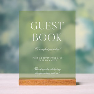 Sage Green & White Wedding Guest Book Acrylic Sign