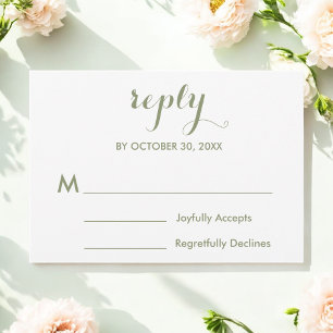 Sage Green White Wedding RSVP Card