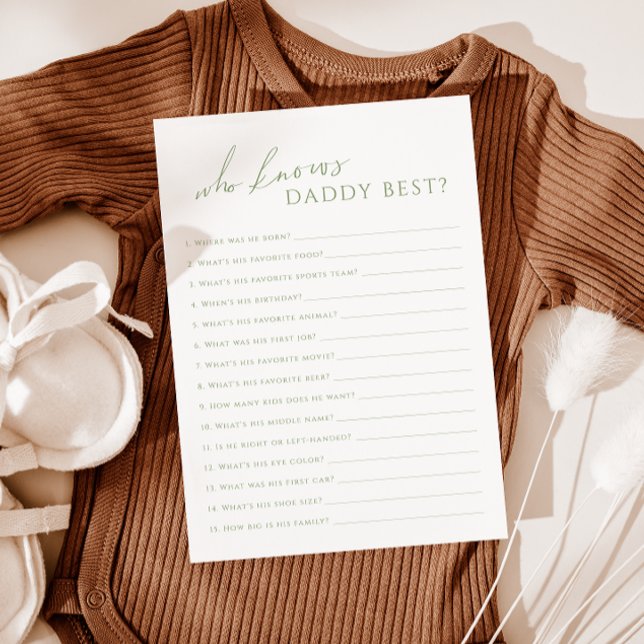 Sage Green Who Knows Daddy Baby Shower Game Card (Creator Uploaded)