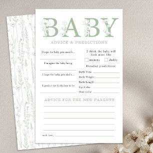 Sage Green Wildflower Baby Advice Predictions Game Flyer