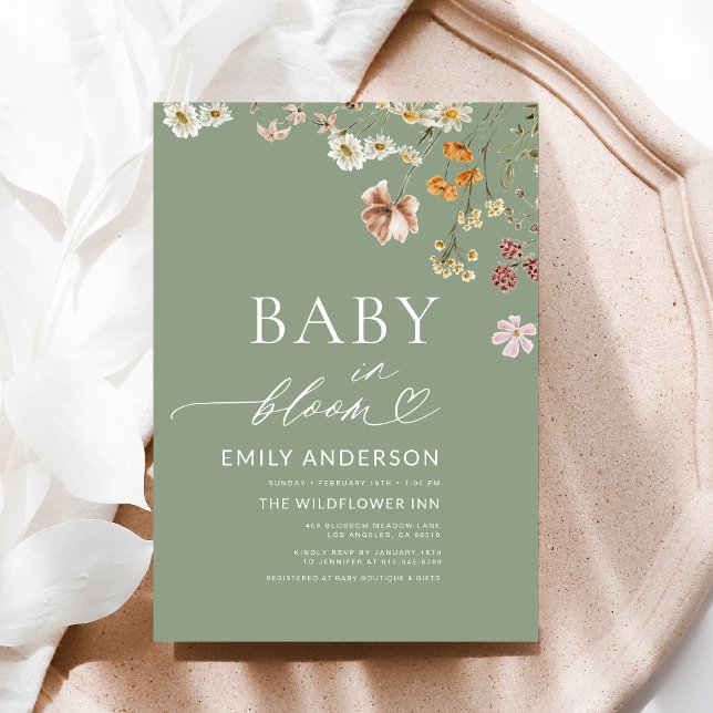 Sage Green Wildflower Baby in Bloom Baby Shower Invitation (Creator Uploaded)