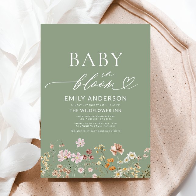 Sage Green Wildflower Baby in Bloom Baby Shower Invitation (Creator Uploaded)