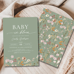 Sage Green Wildflower Baby in Bloom Baby Shower Invitation