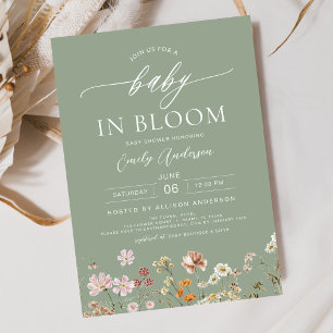 Sage Green Wildflower Baby in Bloom Baby Shower Invitation