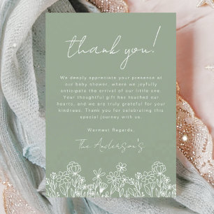 Sage Green Wildflower Baby in Bloom Baby Shower Thank You Card