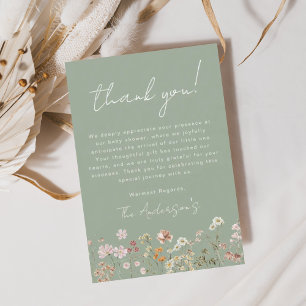 Sage Green Wildflower Baby in Bloom Baby Shower Thank You Card