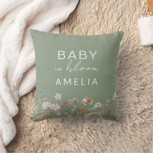 Sage Green Wildflower Baby in Bloom Floral Cushion